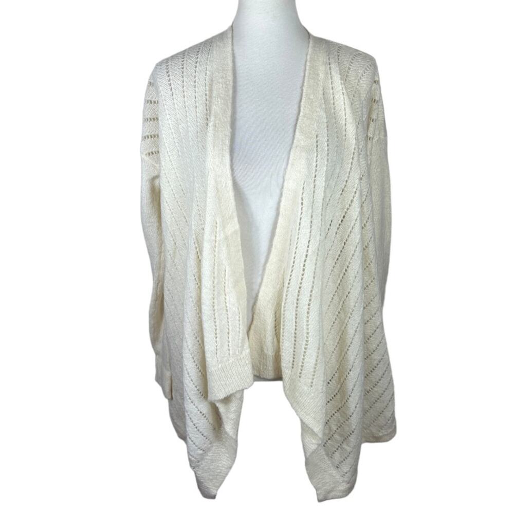 Lou & Grey Cream Open Front Waterfall Wool / Alpaca Blend Fuzzy Cardigan